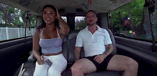  Chocolate cutie gives pussy delight in the back of a van